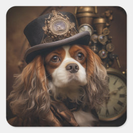 Pegatina Cuadrada Perro Steampunk