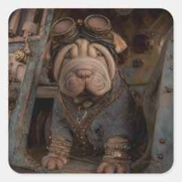 Pegatina Cuadrada Perro Steampunk