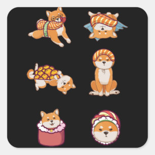 Pegatina Cuadrada Perro sushi japonés shiba inu