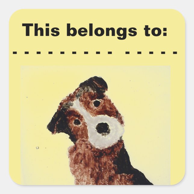 Pegatina Cuadrada Perro terrorífico marrón, pertenece a (Anverso)