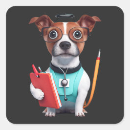 Pegatina Cuadrada Perro trabajando como enfermera, perro llevando un
