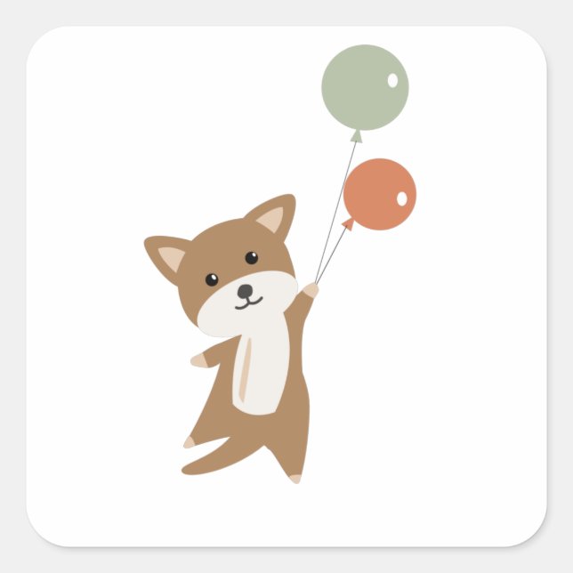 Pegatina Cuadrada Perro vuela Con Globos Animales Graciosos (Anverso)
