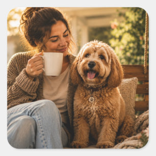 Pegatina Cuadrada Perro y Café