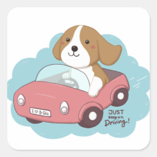 Pegatina Cuadrada Perro y Ilustracion de coches