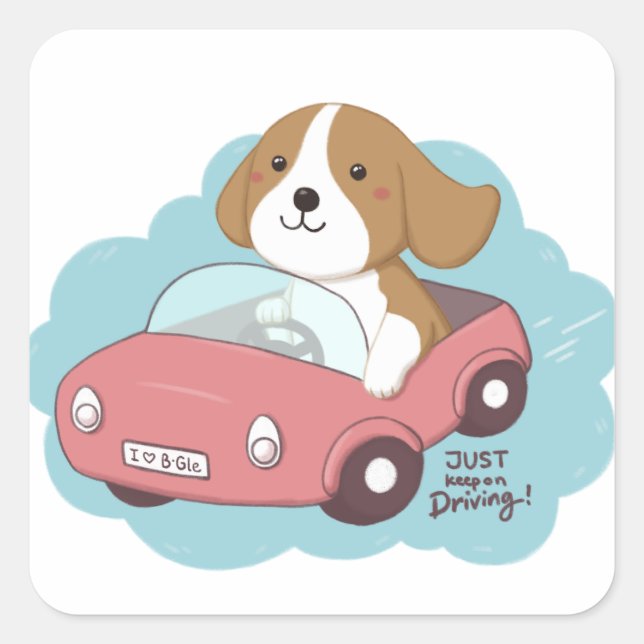Pegatina Cuadrada Perro y Ilustracion de coches (Anverso)