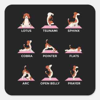Pegatina Cuadrada Perro Yoga Poses Gracioso Regalo