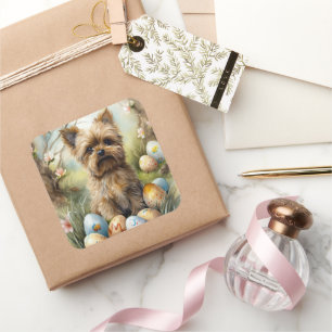 Pegatina Cuadrada Perro Yorkipoo con festividad de huevos de Pascua