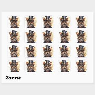 Pegatina Cuadrada Perro Yorkshire Terrier Steampunk
