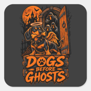 Pegatina Cuadrada Perros Antes de Fantasmas Dachshund Halloween Dive