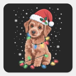 Pegatina Cuadrada Perros Caniche Árbol Navidad Xmas Mascota Animal P