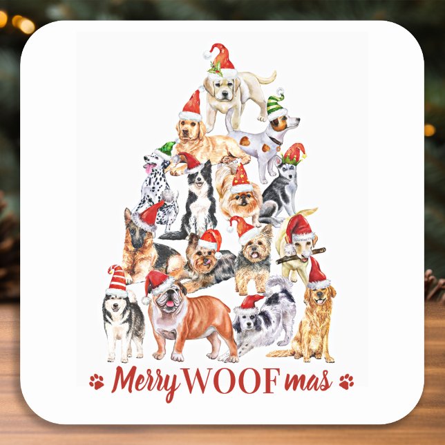 Pegatina Cuadrada Perros de árbol de navidad de merry Woofmas Perro  (Subido por el creador)