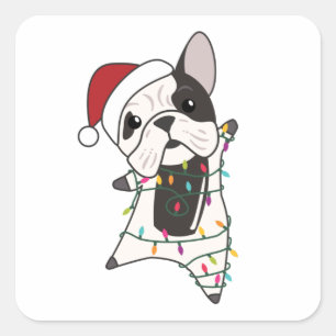 Pegatina Cuadrada Perros de bulldog Feliz Navidad Animales de Invier