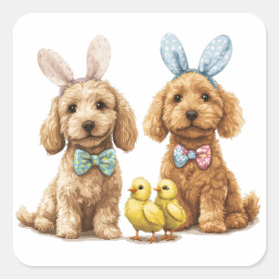 Pegatina Cuadrada Perros de Easter Goldendoodle