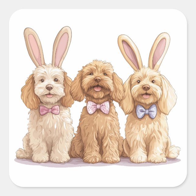 Pegatina Cuadrada Perros de Easter Goldendoodle (Anverso)