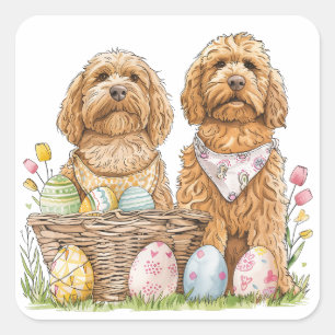 Pegatina Cuadrada Perros de Easter Goldendoodle