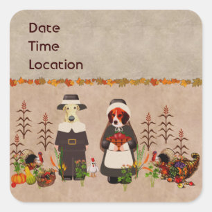 Pegatina Cuadrada Perros de la acción de gracias