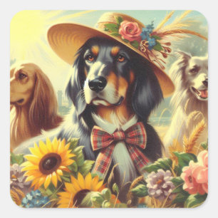Pegatina Cuadrada Perros de la naturaleza retro