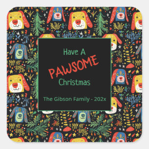 Pegatina Cuadrada Perros de Navidades pequeños