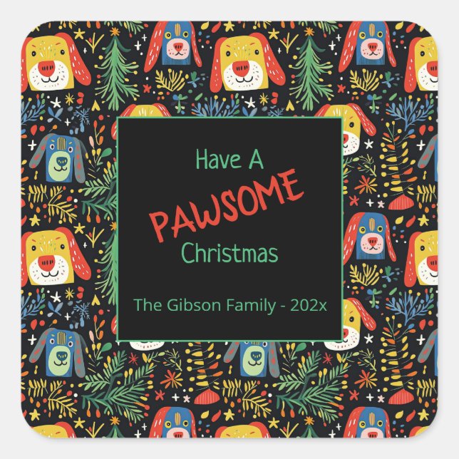 Pegatina Cuadrada Perros de Navidades pequeños (Anverso)