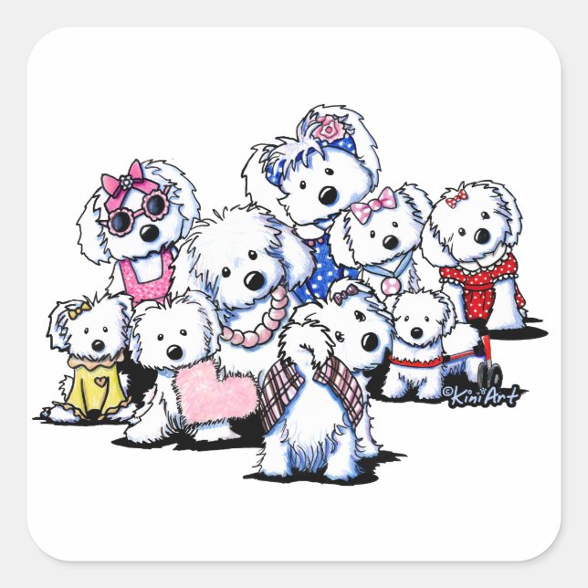 Pegatina Cuadrada Perros del Día Internacional de la Mujer de KiniAr (Anverso)