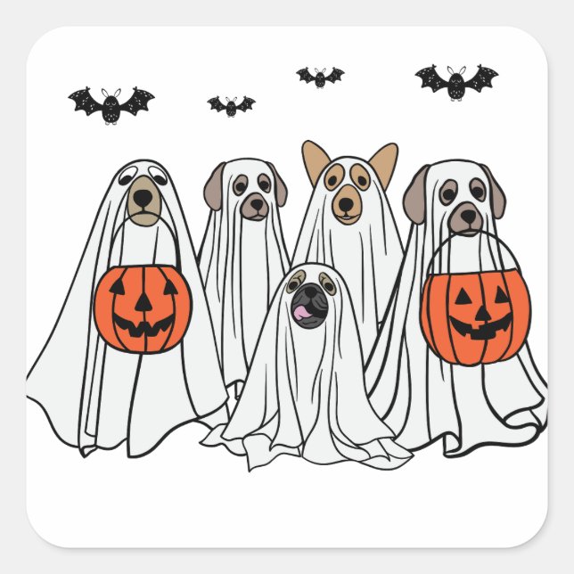Pegatina Cuadrada Perros divertidos de Halloween con fantasía - С lo (Anverso)