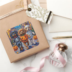 Pegatina Cuadrada Perros Españoles Tibetanos En Disfraces De Hallowe