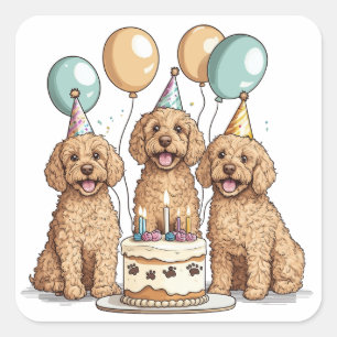 Pegatina Cuadrada Perros Goldendoodle de cumpleaños