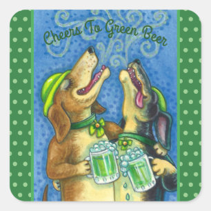 PEGATINA CUADRADA PERROS HOUND IRLANDESES, ST. LA CERVEZA VERDE DEL 