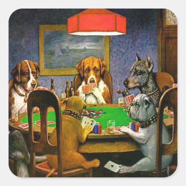 Pegatina Cuadrada Perros jugando al póquer (Anverso)