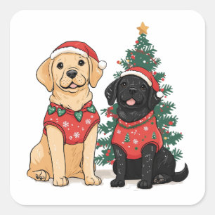 Pegatina Cuadrada Perros Labrador Retriever de Navidad