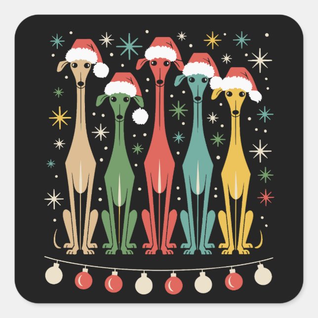 Pegatina Cuadrada Perros modernos retro de mediados del siglo 50 est (Anverso)