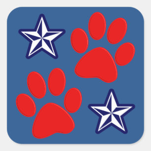 Pegatina Cuadrada Perros patrióticos en servicio con garras y estrel
