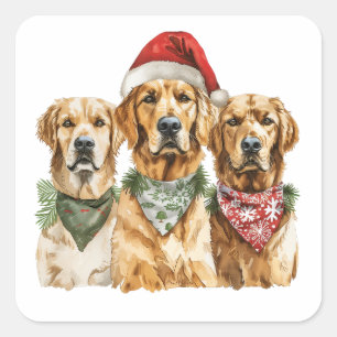 Pegatina Cuadrada Perros recuperadores de oro de navidades