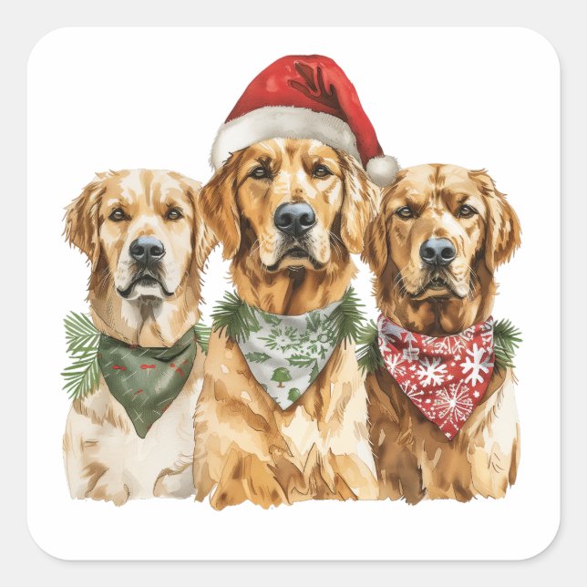 Pegatina Cuadrada Perros recuperadores de oro de navidades (Anverso)