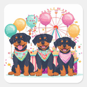 Pegatina Cuadrada Perros Rottweiler En Un Carnaval