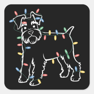 Pegatina Cuadrada Perros Schnauzer Árbol Navidad Pet Animal Perro