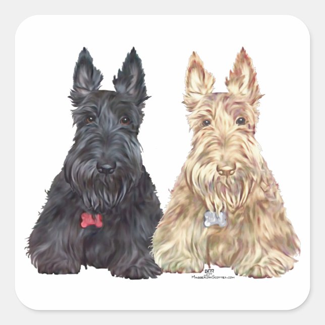 Pegatina Cuadrada Perros Scottie Trigos y Negros (Anverso)