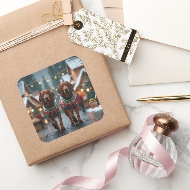 Pegatina Cuadrada Perros Treeing Walker Coonhound Navidad Nieve  (Regalar)