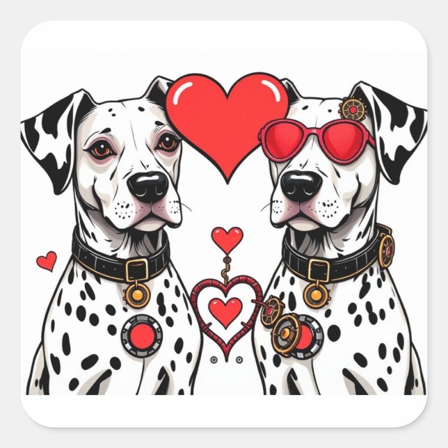 Pegatina Cuadrada perros valentinos (Anverso)