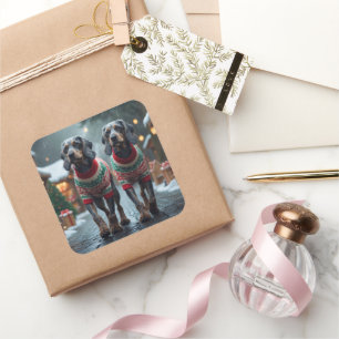 Pegatina Cuadrada Perros Wired Haired Pointing Griffon Navidad Nieve
