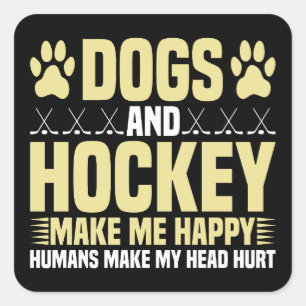 Pegatina Cuadrada Perros y hockey me hacen feliz