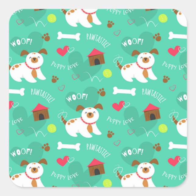 Pegatina Cuadrada Perros Y Palabras (Anverso)