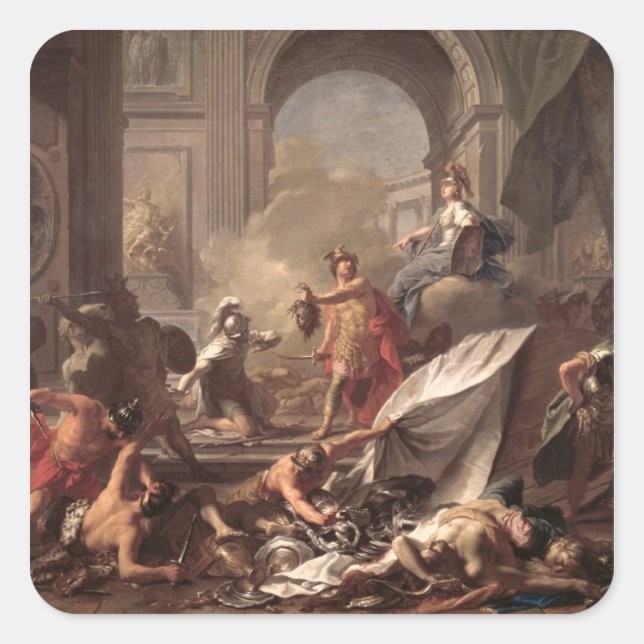 Pegatina Cuadrada Perseus, bajo la protección de Minerva (Anverso)