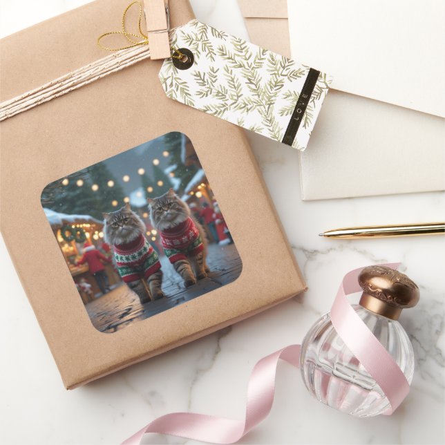 Pegatina Cuadrada Persian Cats Christmas Snow Holiday (Regalar)