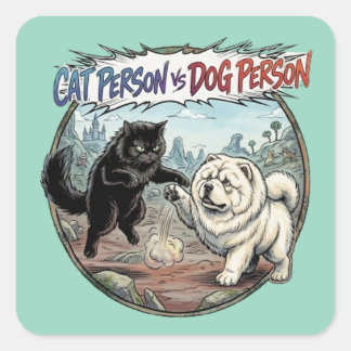 Pegatina Cuadrada Persona Gato VS Persona Perro: La Batalla Definiti