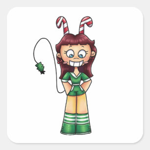 Pegatina Cuadrada Personaje de Anime Chibi Candy Cane Girl Navidad