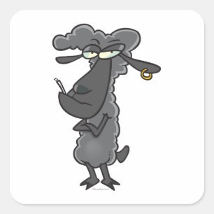 Pegatina Cuadrada personaje de caricatura de ovejas negras divertida