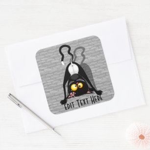 Pegatina Cuadrada Personaje de dibujos animados divertido gato al re