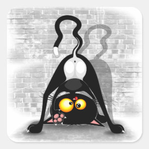 Pegatina Cuadrada Personaje de dibujos animados divertido gato al re