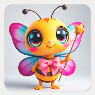 Pegatina Cuadrada Personaje de hada abeja de dibujos animados adorab